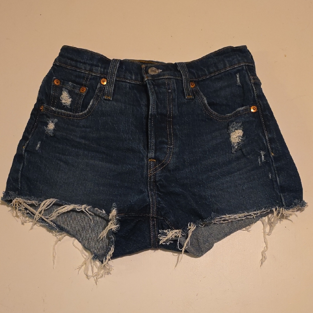 Levi's Dark Blue Distressed Jean Shorts
